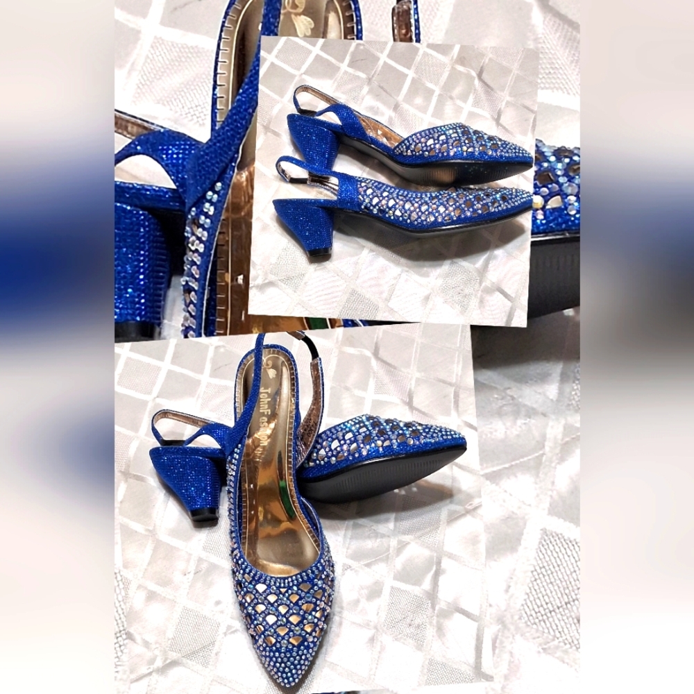Glamorous Blue Crystal Embellished Heels